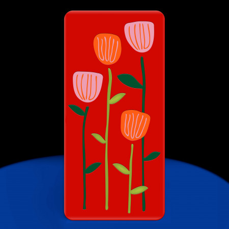 tableau tulipes sur fond rouge