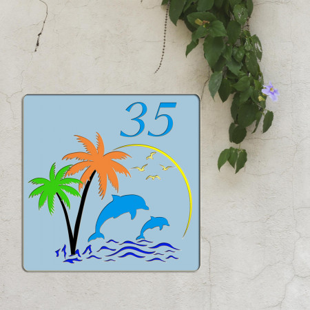plaque numéro maison motif palmier
